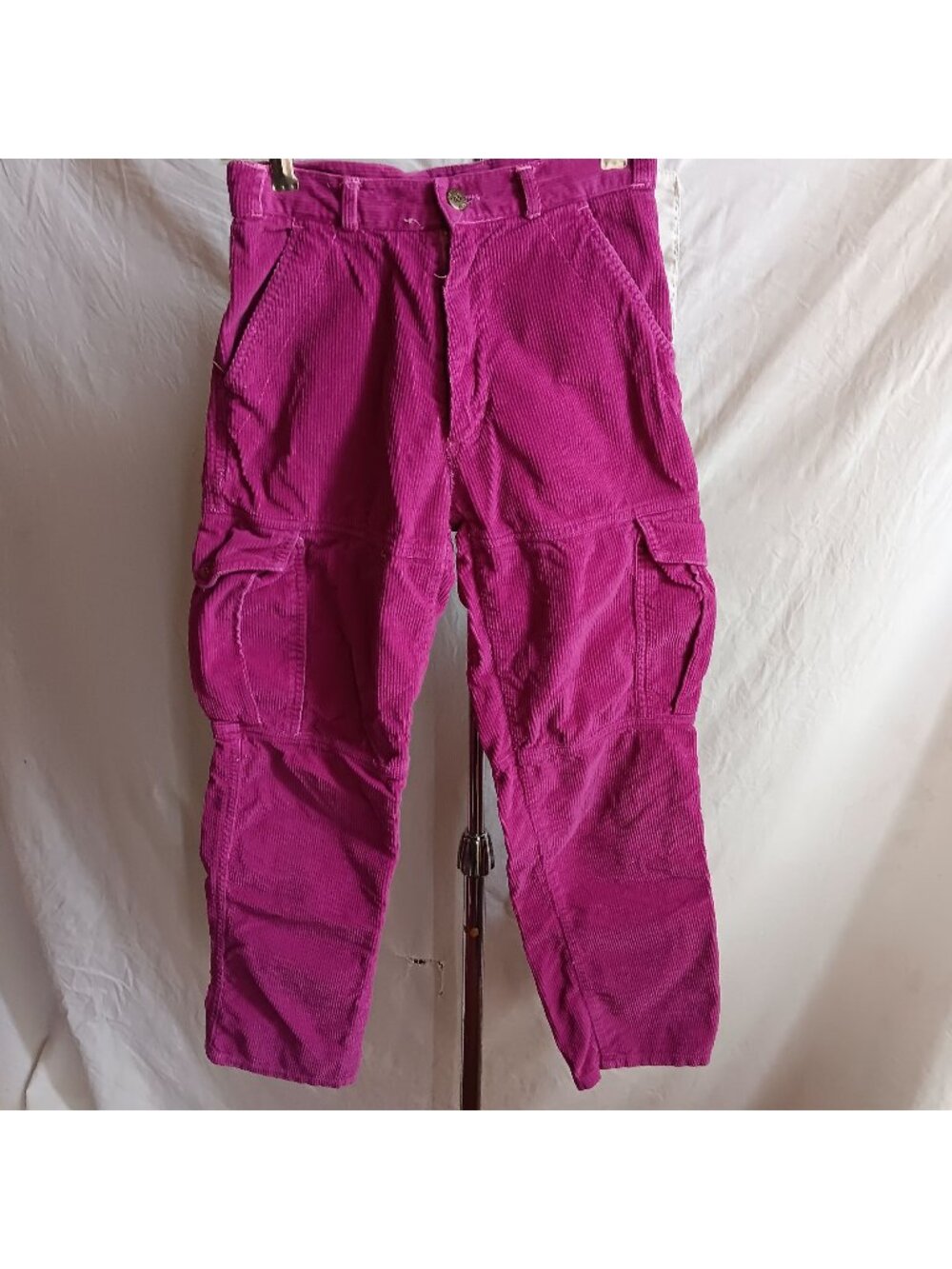 Vintage 80's Cargo Pants Girls 12 24x25 Pierre Bonée Corduroy Fuchsia Pink Cords